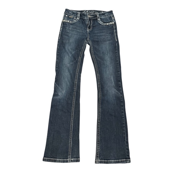 LA IDOL Juniors 9 Vintage Wash Skinny Jeans Embellished Frayed - Picture 4 of 13